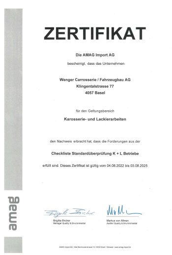 Zertifikat AMAG KL Partner